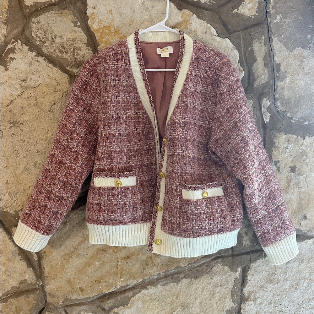 LIKE NEW Anthropologie Maeve tweed lurex coatigan size large - Picture 6 of 7